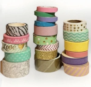 Mixed Lot Of 20 WASHI Crafting Tapes Solids, Foils, Patterned & Glitter - Picture 1 of 4