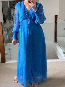 Aspiga Long Sleeve Sally Anne Maxi Dress Blue Ditsy Floral Victorian Prairie M - Picture 1 of 13