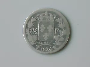 Monnaie argent france louis XVIII 1/2 franc 1824 W RARE - Imagen 1 de 2