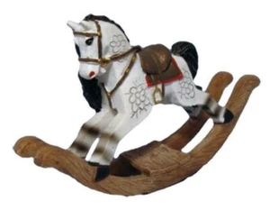 Dolls House White Rocking Horse Old Fashioned Nursery Toy Shop Accessory - Picture 1 of 8