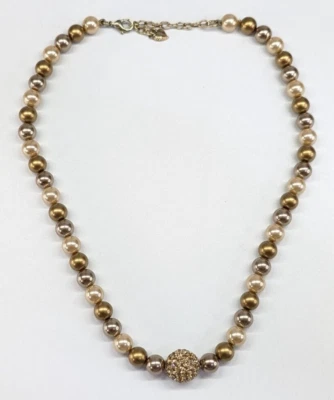 Collar Carolee Pave Estrás Tono Dorado Bola Colgante Imitación Perla Cuentas Foto 1 de 4