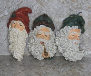 VTG 3 June McKenna Santa Claus Head Moon Pipe Old Word Christmas Ornaments READ - Picture 1 of 22
