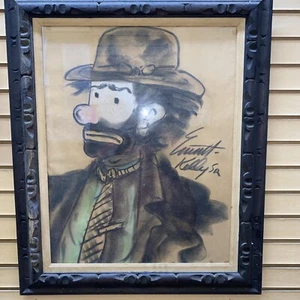 Original Signed Emmett Kelly Sad Clown Charcoal Self Portrait - Picture 1 of 7