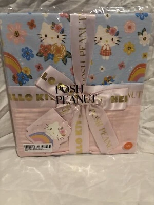 Manta de patoo Posh Peanut x Hello Kitty azul primavera y rosa pastel NUEVA Foto 1 de 2