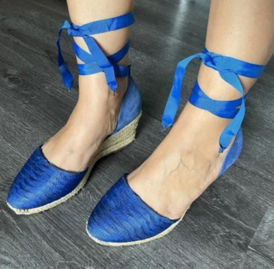 Alpargata Schutz con cordones cuña tejido tacones azules | talla 5 Foto 1 de 4