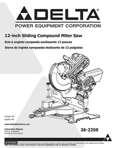 Delta 26-2250 12" Sliding Compound Miter Saw Instructions Manual - Picture 1 of 1