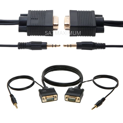 3FT SVGA Super VGA 3.5mm Aux Cable Audio Video Male to Male Monitor 15 Pin - Image 1 of 4