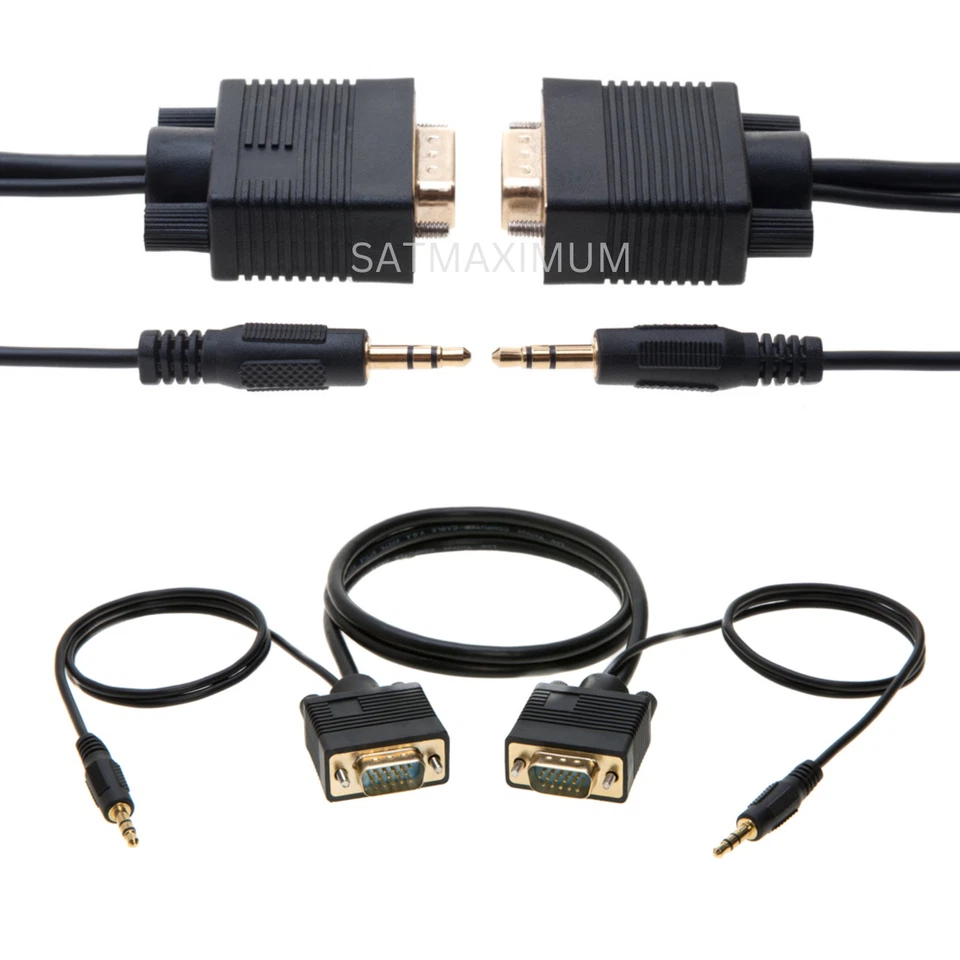 6FT SVGA Super VGA 3.5mm Aux Cable Audio Video Male to Male Monitor 15 Pin - Image 1 of 4