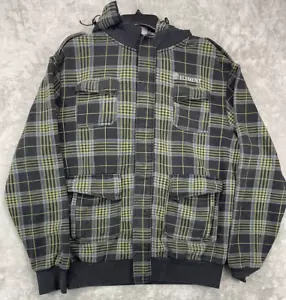 Element Mens Hoodie Green Plaid Full Zip L Long Sleeve Fleece Lined Flannel Flaw - Picture 1 of 10
