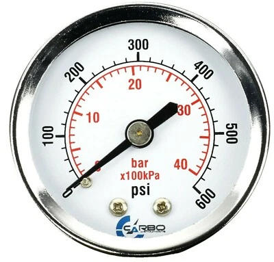 2" Pressure Gauge - Chrome Plated Steel Case, 1/4"NPT, Back Mnt. 600 PSI - Image 1 of 3