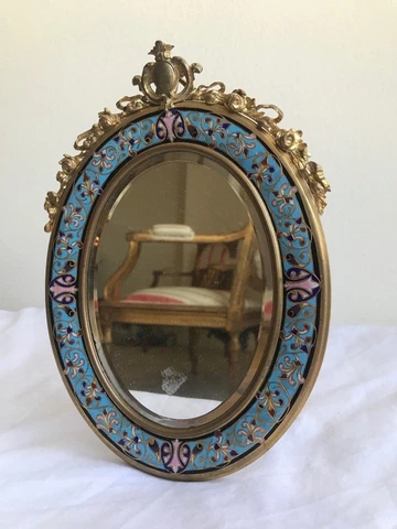19th Century French Champlevee Enamel and Bronze Mirror Cover