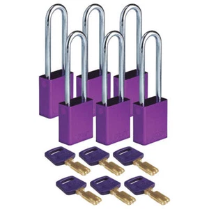 BRADY ALU-PRP-76ST-KD6PK Lockout Padlock,Purple,1-1/2" W Body,PK6 55JZ29 - Picture 1 of 2