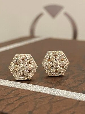 Pave 0.53 Cts Round Brilliant Cut Diamonds Stud Earrings In 585 Stamped 14K Gold - Image 1 of 4