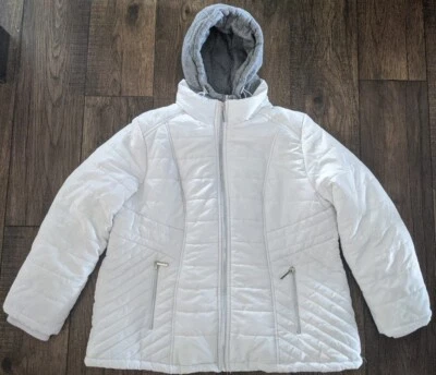 DETAILS INTL Womens White Puffer Jacket/Coat w/ Gray Sweatshirt Hood - Size XXL - Image 1 of 4