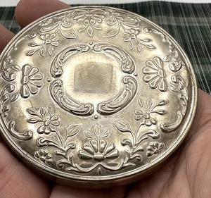 Vintage 3”Dome Compact Floral Silver Tone Cosmetic Art Deco Purse Travel Mirror - Picture 1 of 6