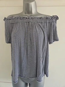 Navy & White Striped Bardot Top In Size 16 - Picture 1 of 5