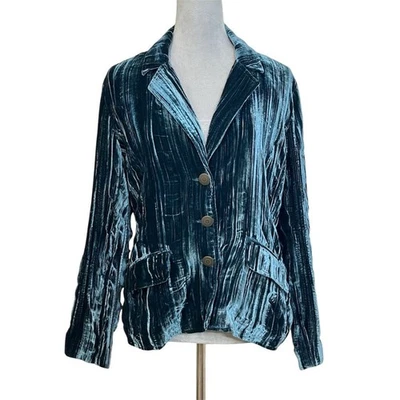 Chico's Chic Blue Silk Blend Velvet Blazer Size 1 Formal Jacket Party Cocktail - Image 1 of 4