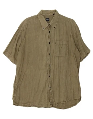HUGO BOSS Mens Short Sleeve Shirt XL Khaki Linen AZ02 - Image 1 of 3