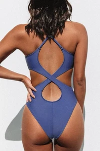 CUPSHE Women Crisscross Back Ruched One Piece Swimsuit Cut Out V Neck High... - Picture 1 of 7