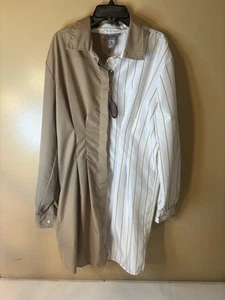 NWT Spoon Jeans White and Tan Shirt Dress size Large - Picture 1 of 9