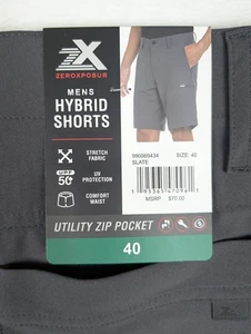 ZeroXposur Hybrid Shorts Mens 40 Slate Utility Zip Pocket 4-Way Stretch UPF 50+ - Picture 1 of 11