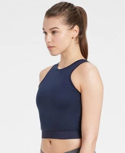 Women Express Body Contour Seamless Ribbed Compression Blue Crop Tank Top S/M - Picture 1 of 6