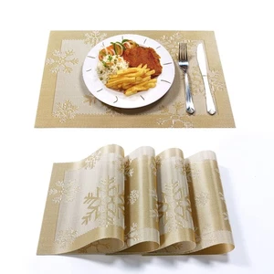4 Pcs Gold PVC Woven Vinyl Non-Slip Waterproof Moist Heat-Resistant Placemats - Picture 1 of 9