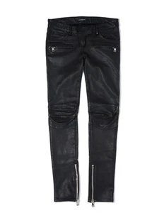 Pantalones de mezclilla ajustados Balmain FW10 de cuero para motociclista de Christophe Decarnin 36 - Imagen 1 de 9