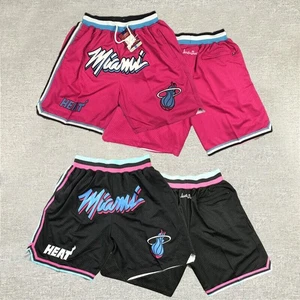 Retro Miami Heat Basketball Shorts Genäht Schwarz Rosa Neu S/M/L/XL/2XL - Bild 1 von 12