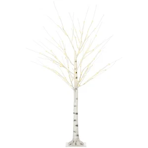 HOMCOM 5ft Artificial White Birch Tree Light w/ 96 Warm White Pre-Lit LED Light - Picture 1 of 11