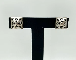 Vintage 925 Sterling Silver Earrings - Chunky Square Post Cutout Pattern - Picture 1 of 5