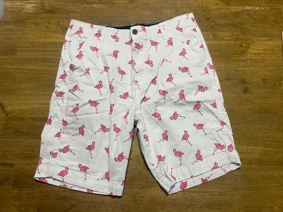 Shorts Plugg, Masculino Tamanho 32, Rosa Branco, Flamingos, Shorts Casuais - Imagem 1 de 4
