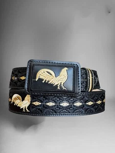 Cinturón Gallo Cinto Vaquero Piteado Bordado Gallo Vaquero Occidental Bordado - Imagen 1 de 7