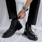 Womens Leather Brogue Wingtip Ankle Chelsea Boots Oxfords Lace Up High Top Shoes