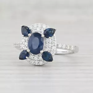 2.13ctw Zafiro Anillo Diamante Halo 14k Oro Blanco Talla 7 Compromiso - Imagen 1 de 7