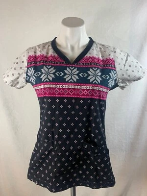 Blusa Médica PEQUEÑA White Cross Invierno Copo de Nieve Navidad Foto 1 de 4