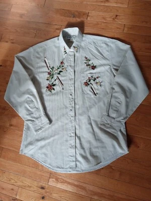 Camisa a Rayas Las Olas Para Mujer Botones Tostado/Blanco Talla M Floral/Colibrí Foto 1 de 4