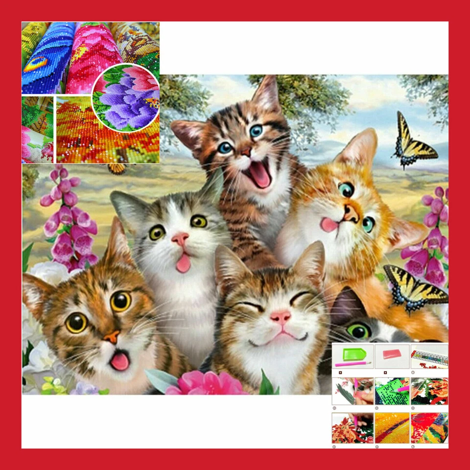 KIT LOISIRS CRÉATIFS POINT CROIX BRODERIE ANIMAUX CHAT MOSAIQUE 5D DIAMANT TOILE - Photo 1/4