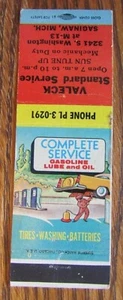 VALECK STANDARD GASOLINERA AÑOS 50 MATCHBOOK MATCHCOVER: SAGINAW, MICHIGAN -E22 - Imagen 1 de 2