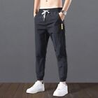 Black Elastic Lace up Trousers Men&#39;s Thin Suits Pants Loose Straight Sweat