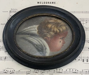 Antique French Angel Painting Oil on Canvas Wooden Frame c1840 - Picture 1 of 5