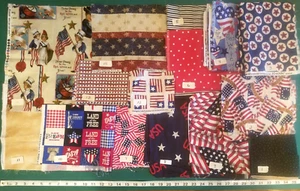 YOUR CHOICE: Patriotic Scraps Remnants Flags Stars Stripe cotton quilting Fabric - Picture 1 of 12