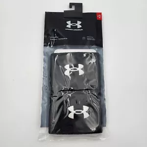 Paquete de 2 pulseras Under Armour negras blancas para hombre de 3" mechas sudor 1276991 - Imagen 1 de 6