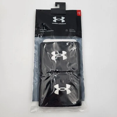 Under Armour 2 Pack Black White Mens 3" Wristbands Wicks Sweat 1276991 - Image 1 of 4