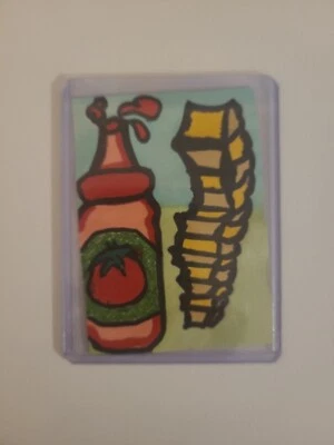 ACEO ORIGINAL ART "French Fried Friends" Munchies Junk Food Fries Ketchup Art  - Image 1 of 4