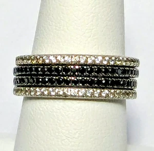 Hidalgo 925 Sterling Diamonique CZ & Black Stack Rings Set Of 4 Size 8 - Picture 1 of 8