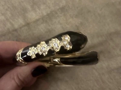 Black With Gold Tones and Jeweled Single Head Scaled Snake Bracelet With Crystal - Image 1 of 4
