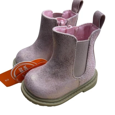 Botas Chelsea Wonder Nation Infantil Bebé Niñas Talla 2 Rosa y Oro Caja BL Foto 1 de 4