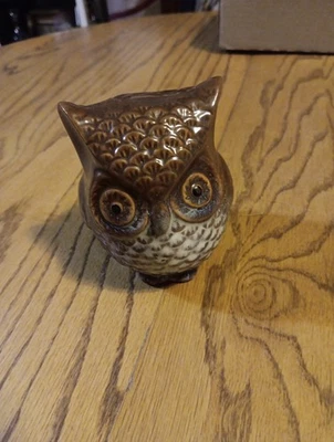 Ceramic Owl Figurine. Brown 4" Tall. Wide Eye. Unbranded - Image 1 of 4