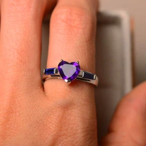1ct Lab-Created Purple Amethyst Engagement Ring White Gold Plated Three Stone - Picture 1 of 5